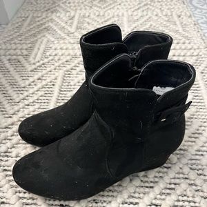 Black Suede Wedge Booties